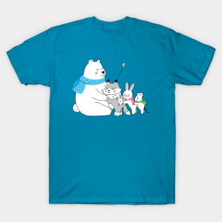 Winter polar bear hugging littles animals T-Shirt